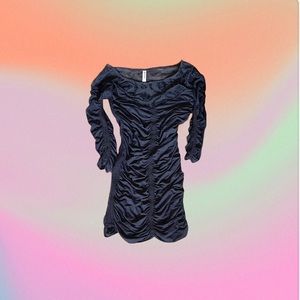 black ruched free people mini dress longsleeve